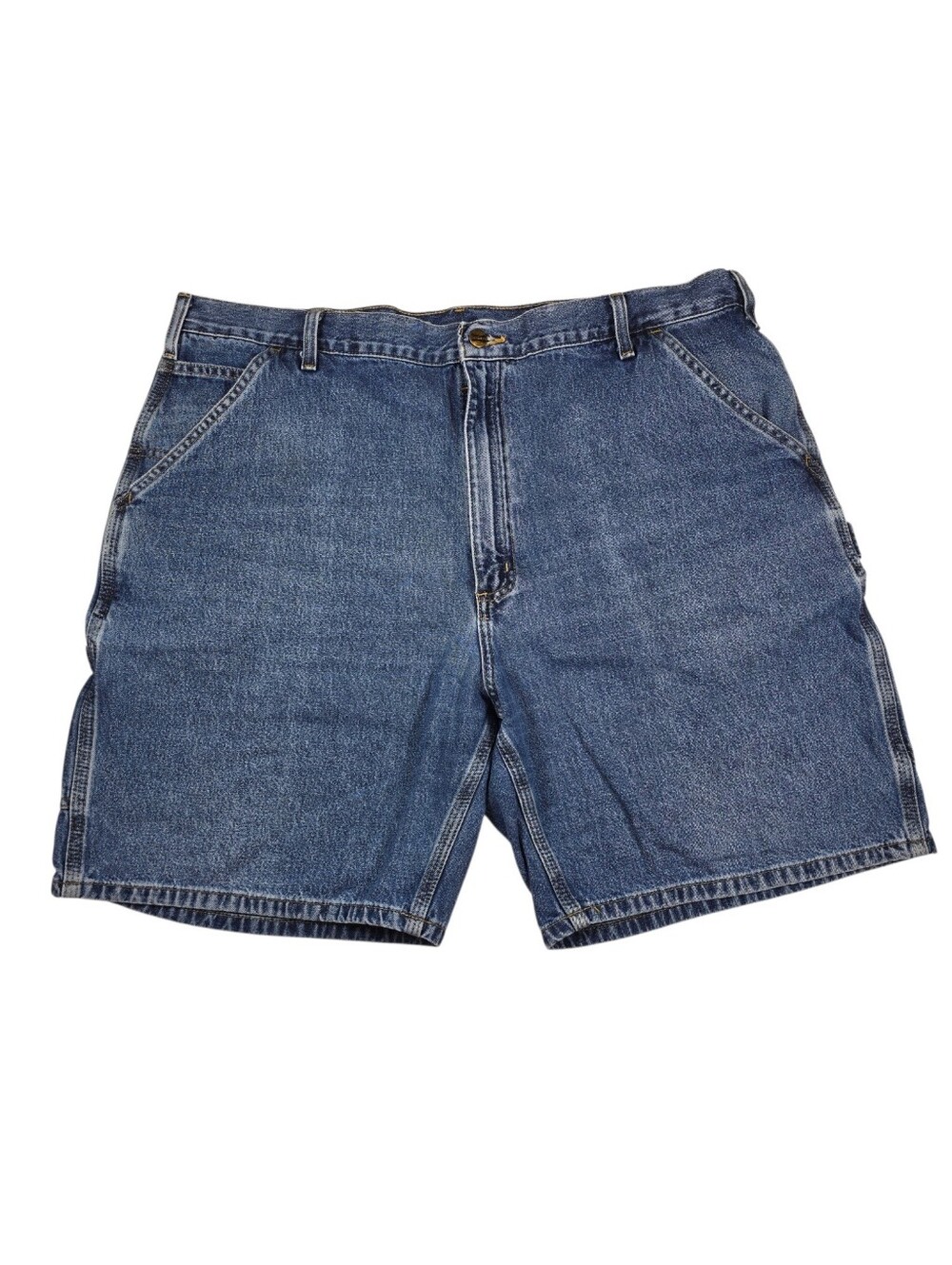 VTG Carhartt Dark Denim Jean Carpenter Shorts Jorts Leather Patch B28 Mens Sz 42